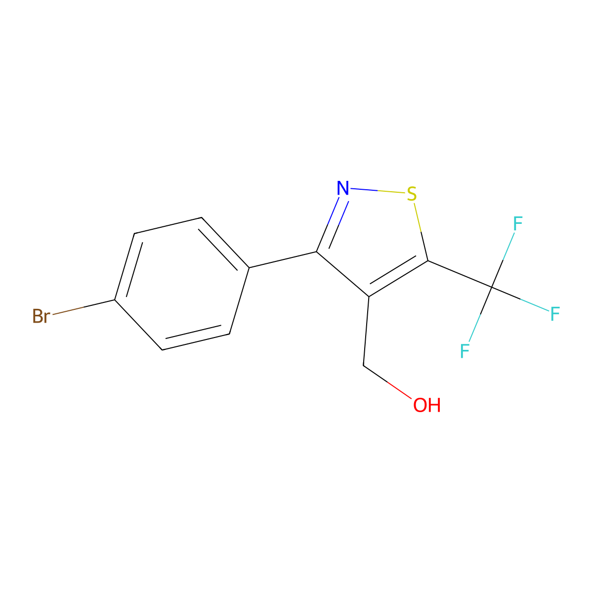 (3-(4-Bromophenyl)-5-(trifluoromethyl)isothiazol-4-YL)methanol molecular structure, CAS 2225878-94-2