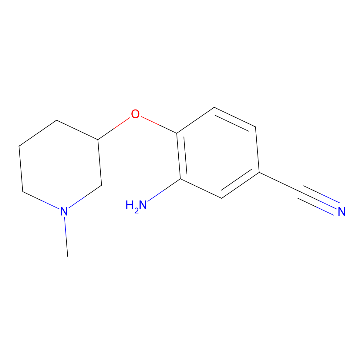 3-Amino-4-((1-methylpiperidin-3-YL)oxy)benzonitrile molecular structure, CAS 2225879-02-5