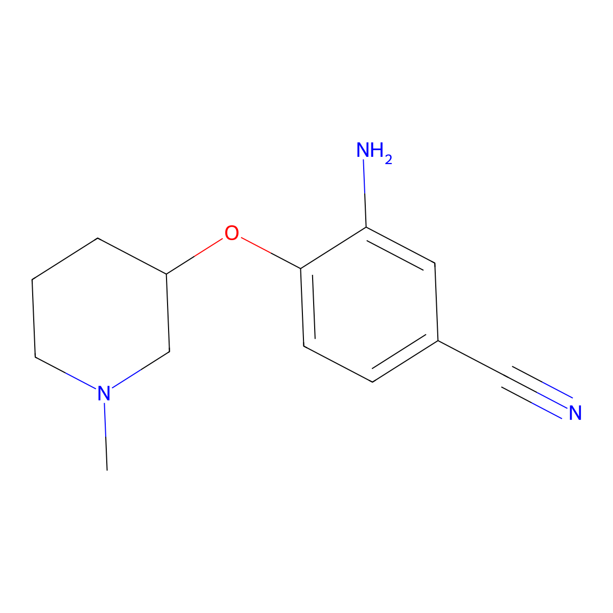 3-Amino-4-((1-methylpiperidin-3-YL)oxy)benzonitrile molecular structure, CAS 2225879-02-5