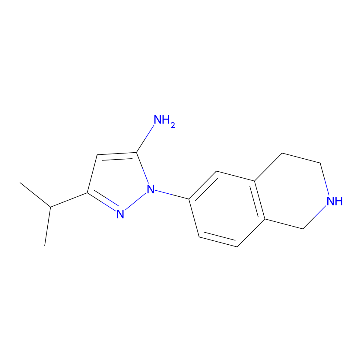 3-Isopropyl-1-(1,2,3,4-tetrahydroisoquinolin-6-YL)-1H-pyrazol-5-amine molecular structure, CAS 2225879-20-7