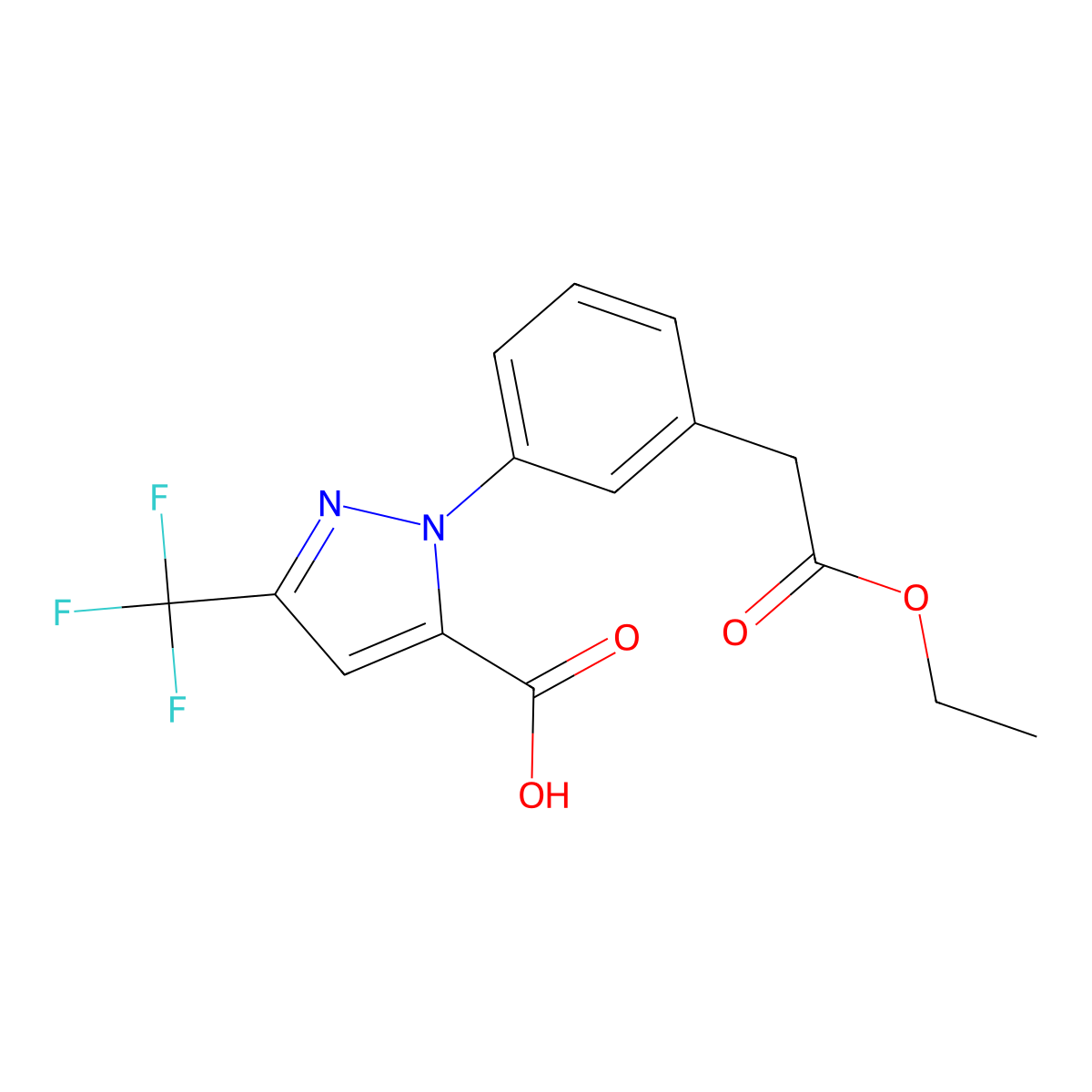 1-(3-(2-Ethoxy-2-oxoethyl)phenyl)-3-(trifluoromethyl)-1H-pyrazole-5-carboxylic acid molecular structure, CAS 2225879-22-9