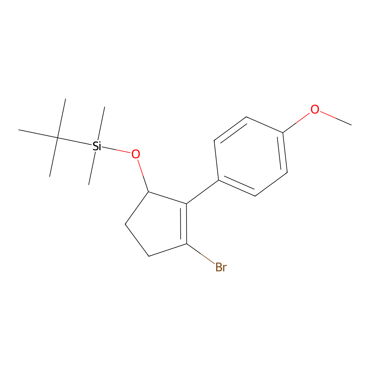 ((3-Bromo-2-(4-methoxyphenyl)cyclopent-2-EN-1-YL)oxy)(tert-butyl)dimethylsilane molecular structure, CAS 2225879-24-1