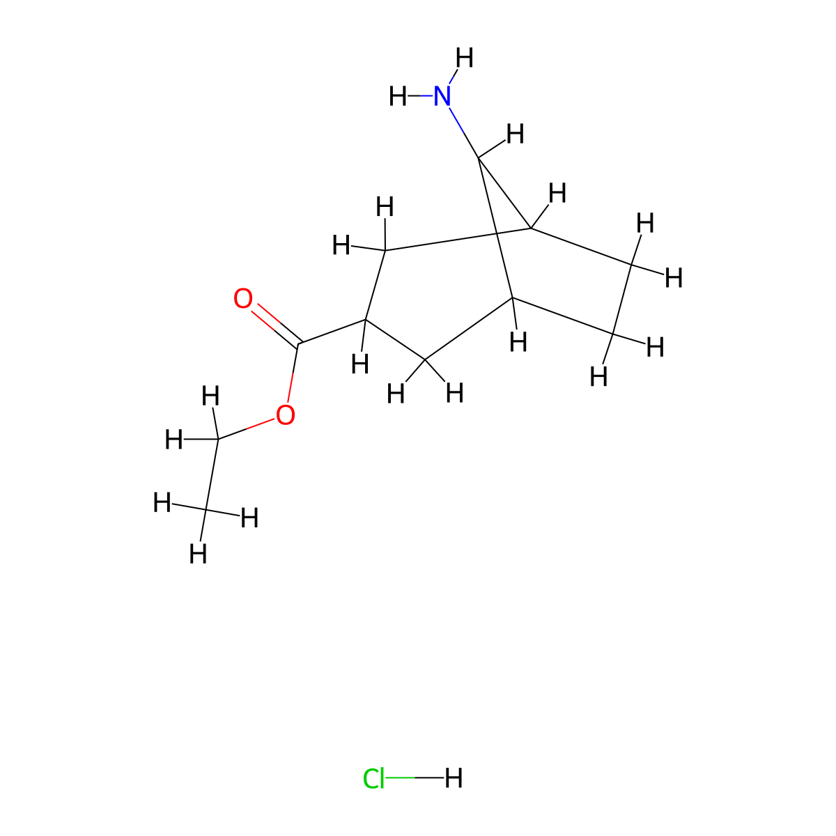 Ethyl 8-aminobicyclo[3.2.1]octane-3-carboxylate hcl molecular structure, CAS 2225879-27-4