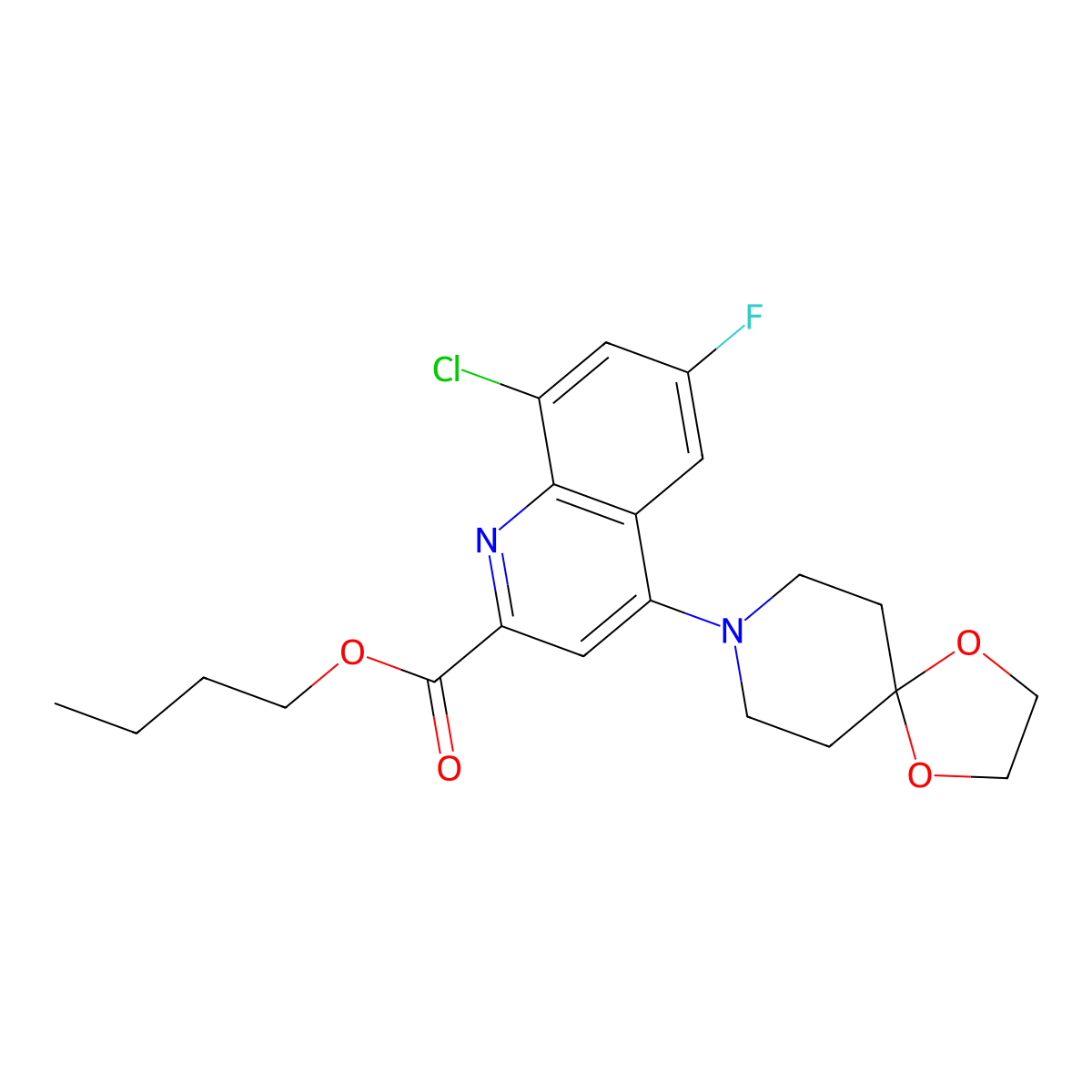 Butyl 8-chloro-6-fluoro-4-(1,4-dioxa-8-azaspiro[4.5]decan-8-YL)quinoline-2-carboxylate molecular structure, CAS 2225879-34-3