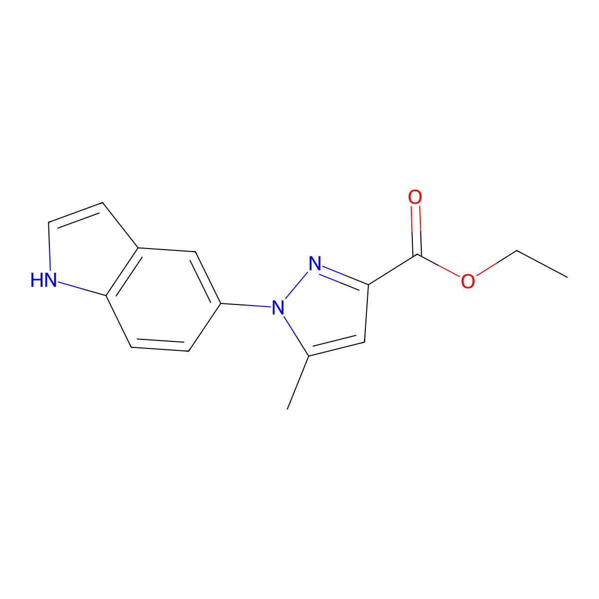 Ethyl 1-(1H-indol-5-YL)-5-methyl-1H-pyrazole-3-carboxylate molecular structure, CAS 2225879-36-5