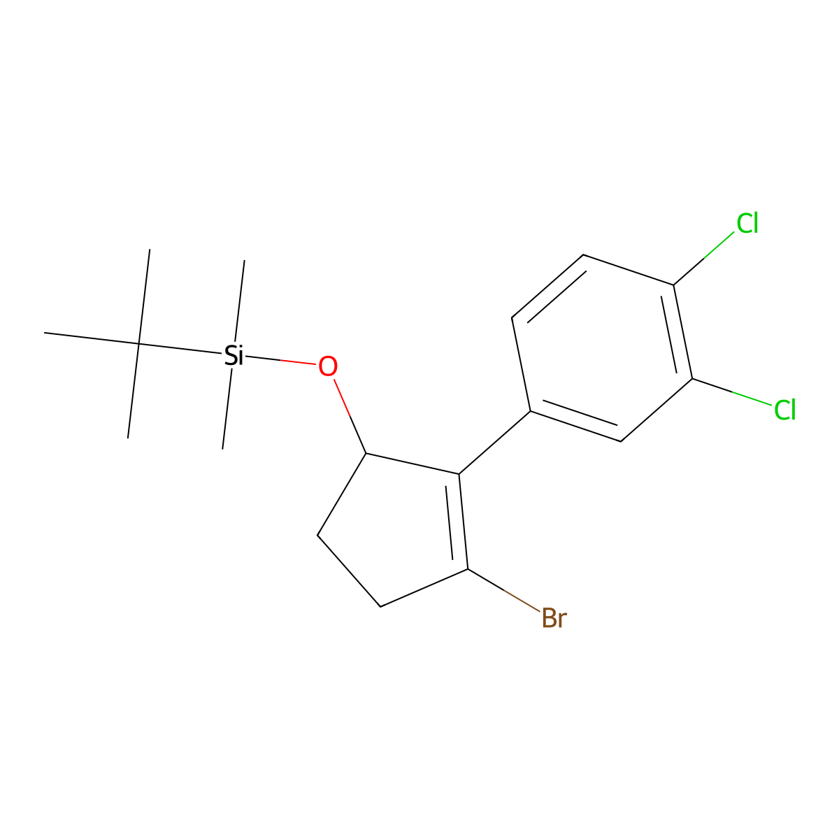 ((3-Bromo-2-(3,4-dichlorophenyl)cyclopent-2-EN-1-YL)oxy)(tert-butyl)dimethylsilane molecular structure, CAS 2225879-41-2