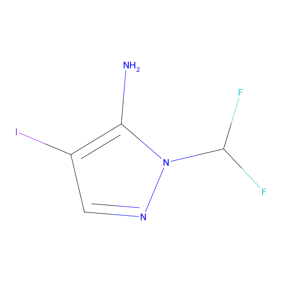 1-(difluoromethyl)-4-iodo-1H-pyrazol-5-amine molecular structure, CAS 2226034-02-0