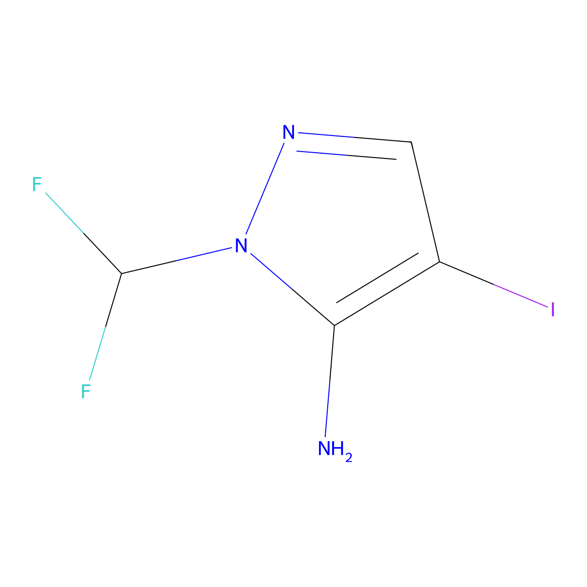 1-(difluoromethyl)-4-iodo-1H-pyrazol-5-amine molecular structure, CAS 2226034-02-0