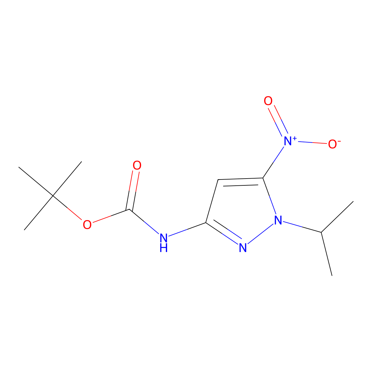 Tert-butyl (1-isopropyl-5-nitro-1H-pyrazol-3-yl)carbamate molecular structure, CAS 2226034-23-5