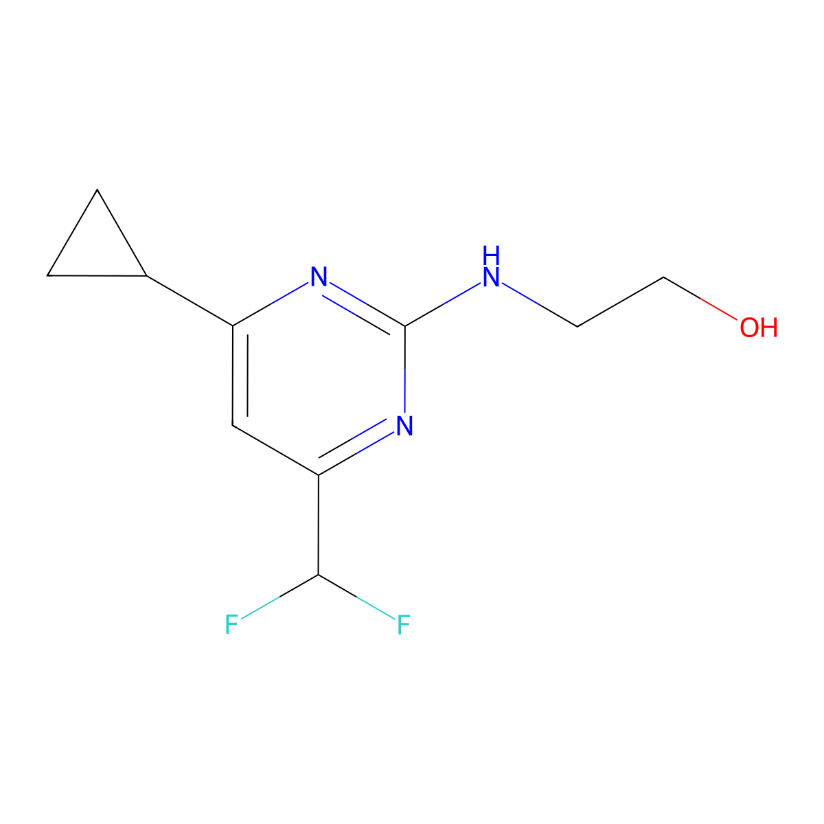 2-[[4-Cyclopropyl-6-(difluoromethyl)pyrimidin-2-yl]amino]ethanol molecular structure, CAS 2226034-31-5