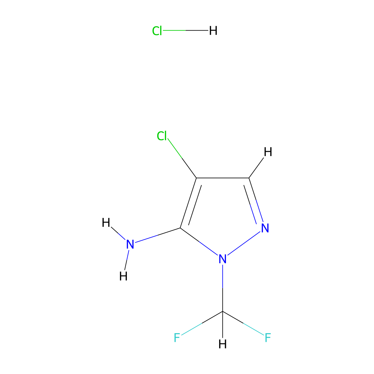 4-Chloro-1-(difluoromethyl)-1H-pyrazol-5-amine HCl molecular structure, CAS 2226034-34-8