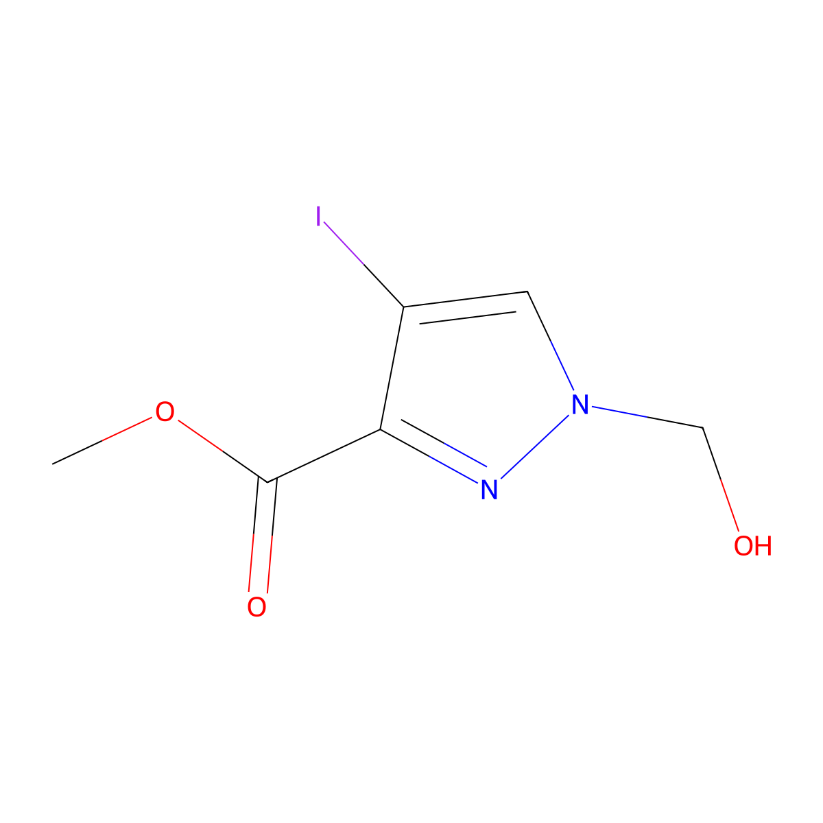 methyl 1-(hydroxymethyl)-4-iodo-1H-pyrazole-3-carboxylate molecular structure, CAS 2226034-37-1