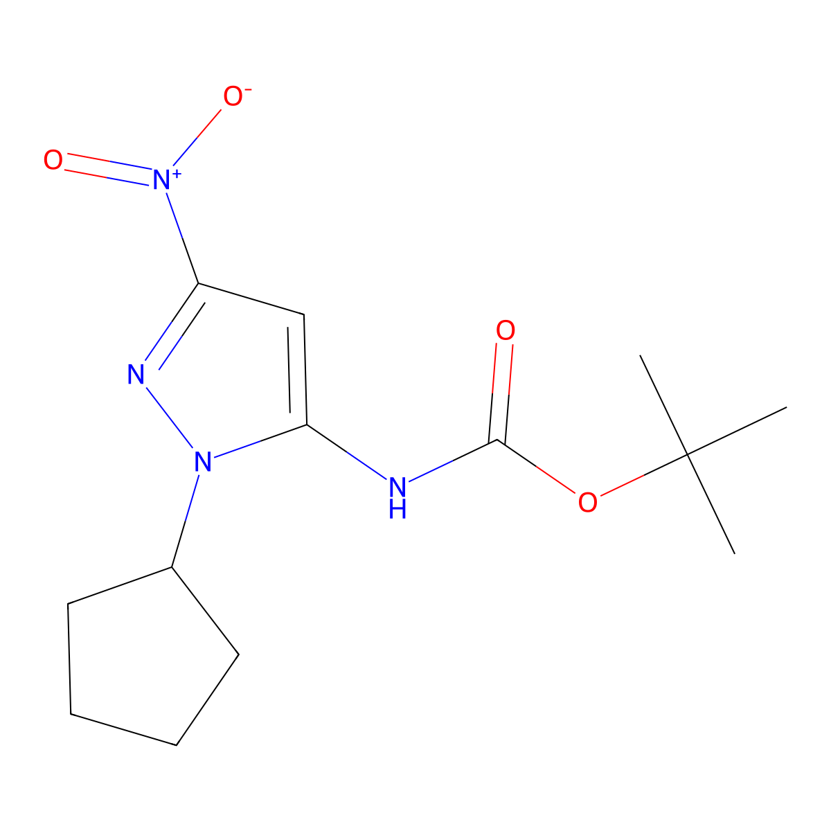 tert-butyl (1-cyclopentyl-3-nitro-1H-pyrazol-5-yl)carbamate molecular structure, CAS 2226034-41-7
