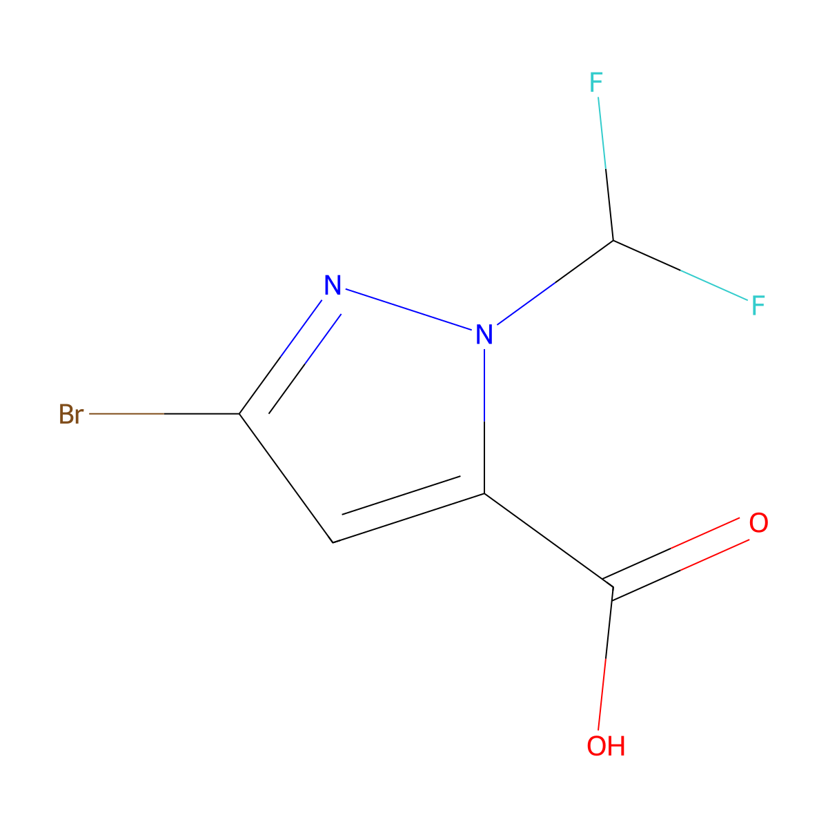 3-bromo-1-(difluoromethyl)-1H-pyrazole-5-carboxylic acid molecular structure, CAS 2226034-44-0