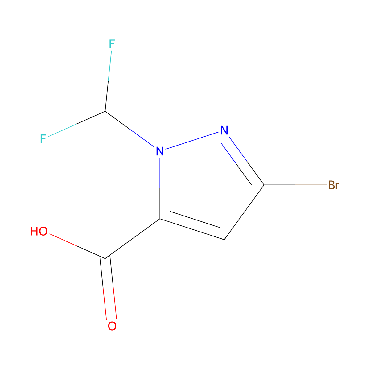 3-bromo-1-(difluoromethyl)-1H-pyrazole-5-carboxylic acid molecular structure, CAS 2226034-44-0