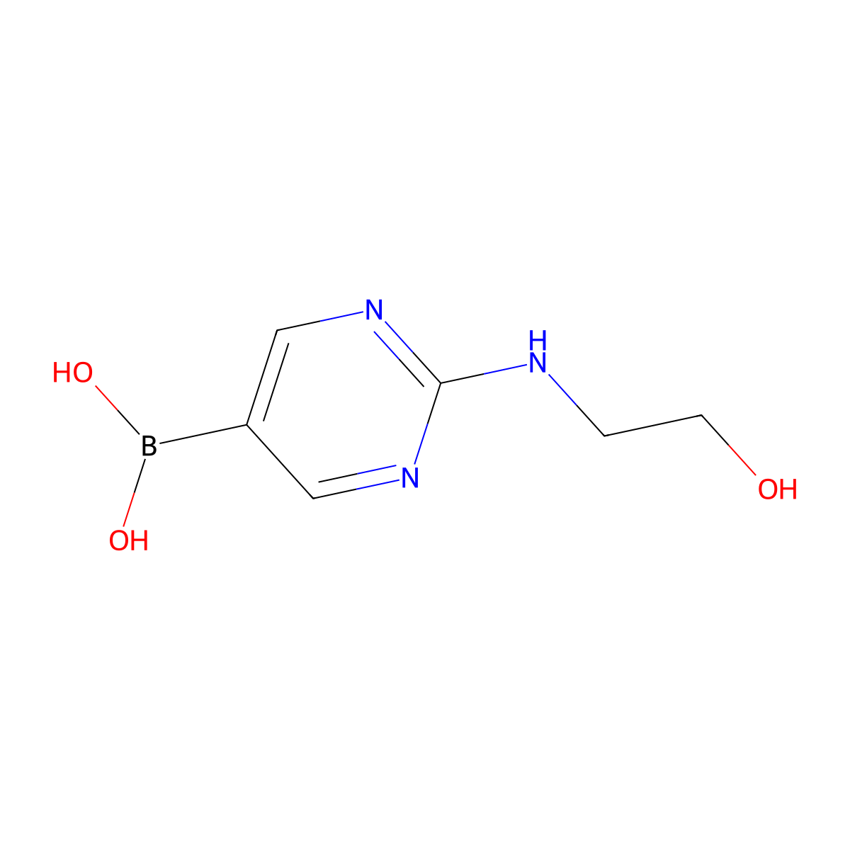 2-(2-Hydroxyethylamino)pyrimidine-5-boronic acid molecular structure, CAS 2226087-09-6