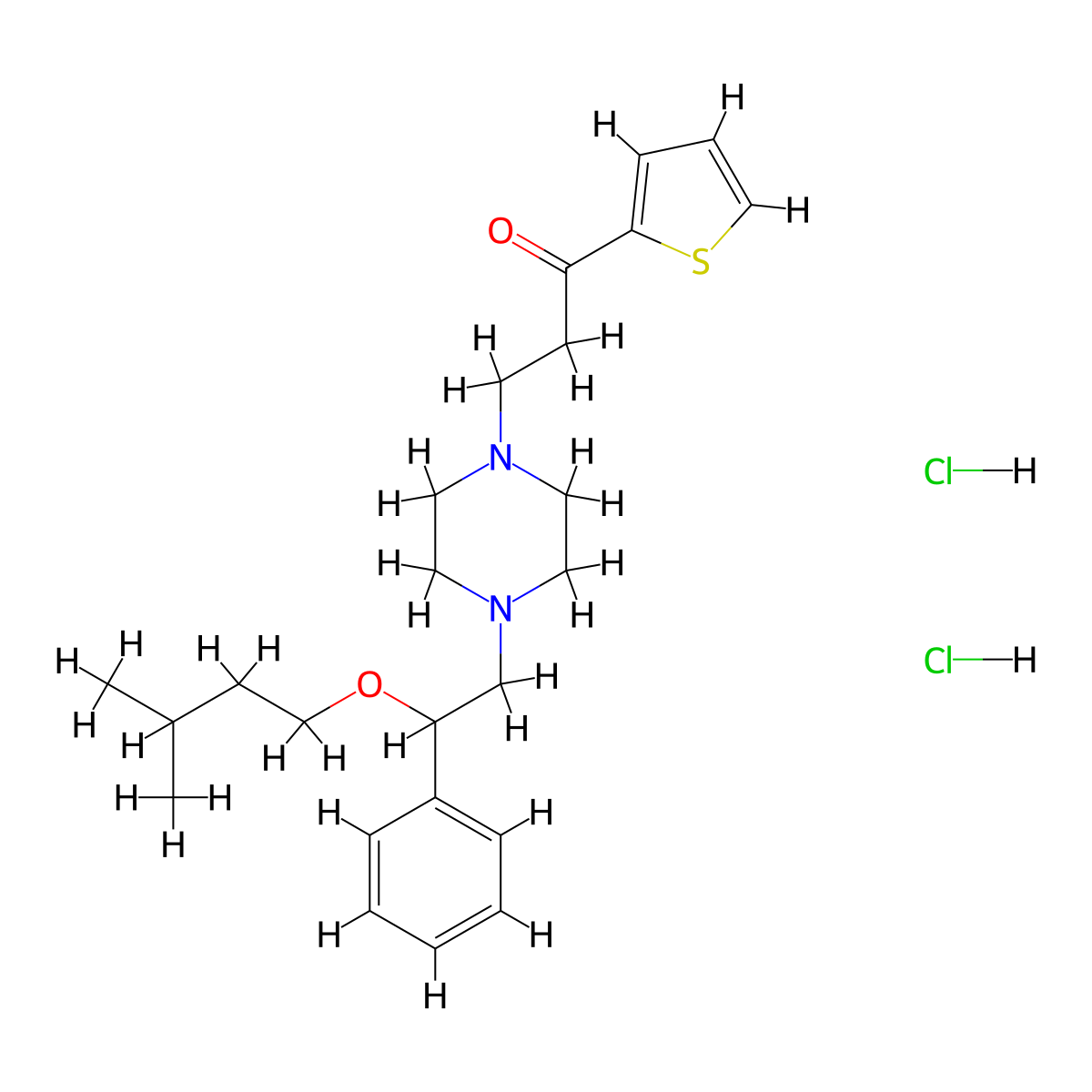 1-Propanone, 3-(4-(beta-(isopentyloxy)phenethyl)-1-piperazinyl)-1-(2-thienyl)-, dihydrochloride molecular structure, CAS 22261-67-2