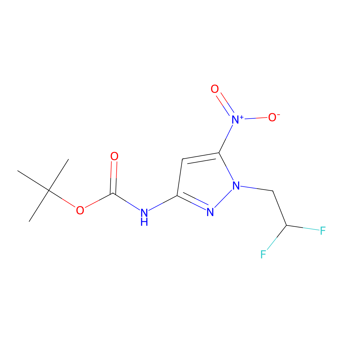 tert-butyl [1-(2,2-difluoroethyl)-5-nitro-1H-pyrazol-3-yl]carbamate molecular structure, CAS 2226181-52-6
