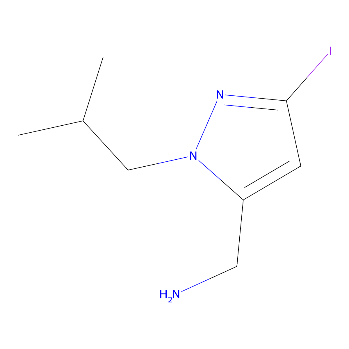 1-(3-iodo-1-isobutyl-1H-pyrazol-5-yl)methanamine molecular structure, CAS 2226181-61-7