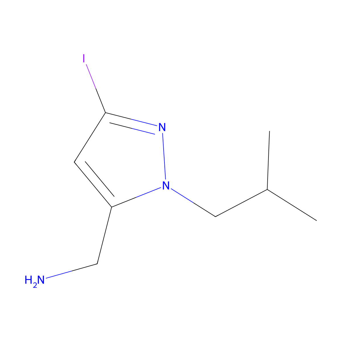 1-(3-iodo-1-isobutyl-1H-pyrazol-5-yl)methanamine molecular structure, CAS 2226181-61-7