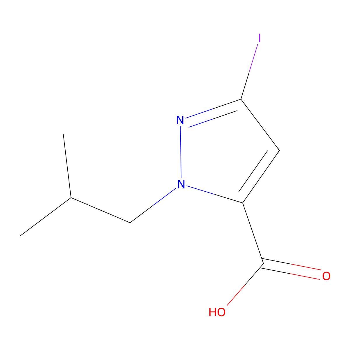 3-iodo-1-isobutyl-1H-pyrazole-5-carboxylic acid molecular structure, CAS 2226181-86-6
