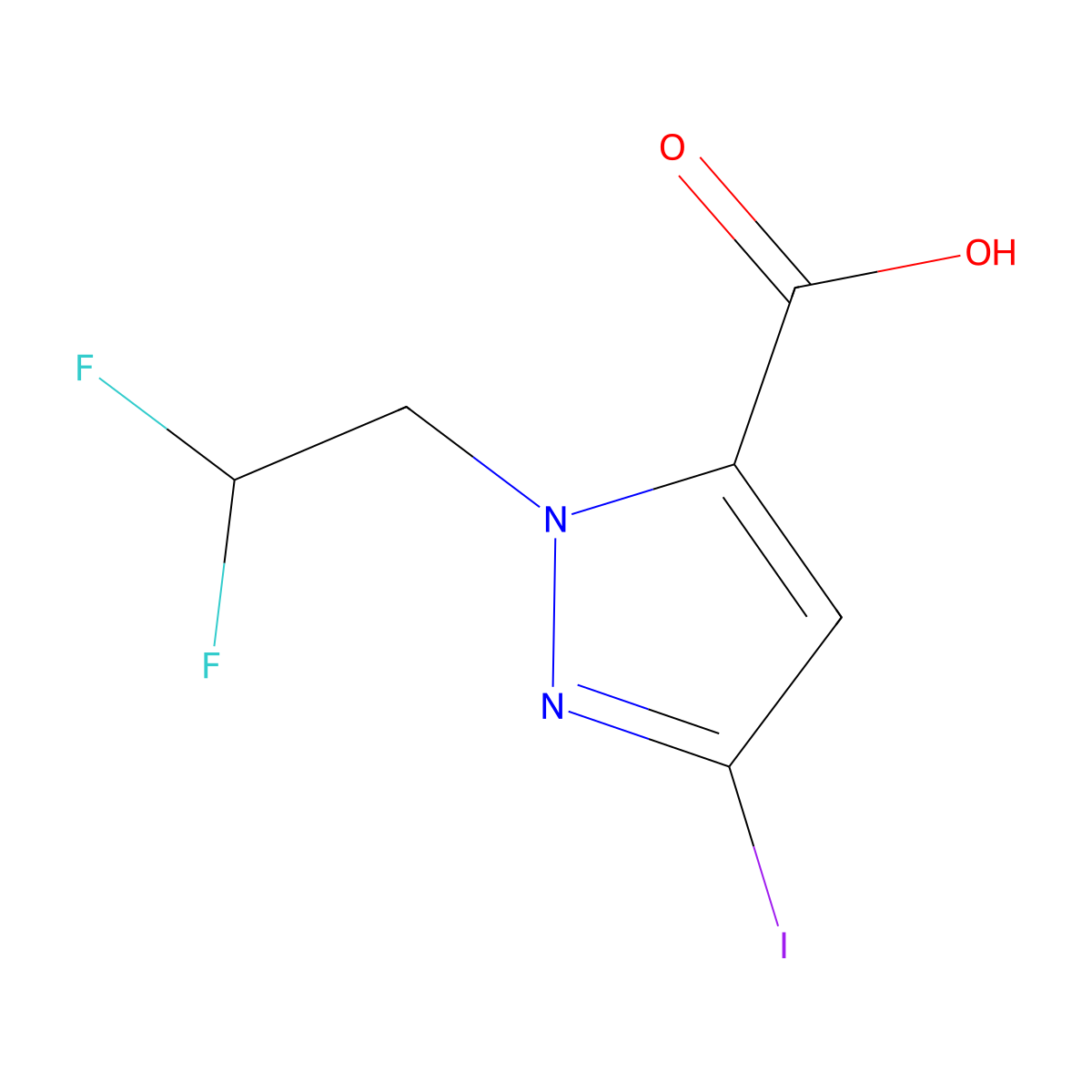 1-(2,2-difluoroethyl)-3-iodo-1H-pyrazole-5-carboxylic acid molecular structure, CAS 2226181-87-7