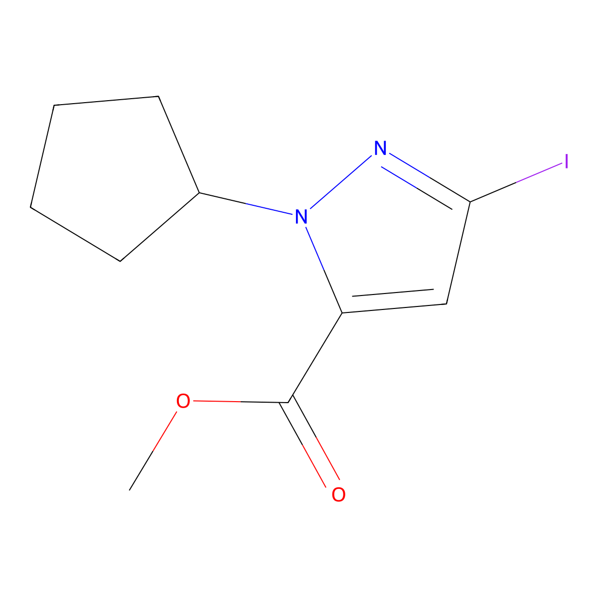Methyl 2-cyclopentyl-5-iodopyrazole-3-carboxylate molecular structure, CAS 2226181-88-8