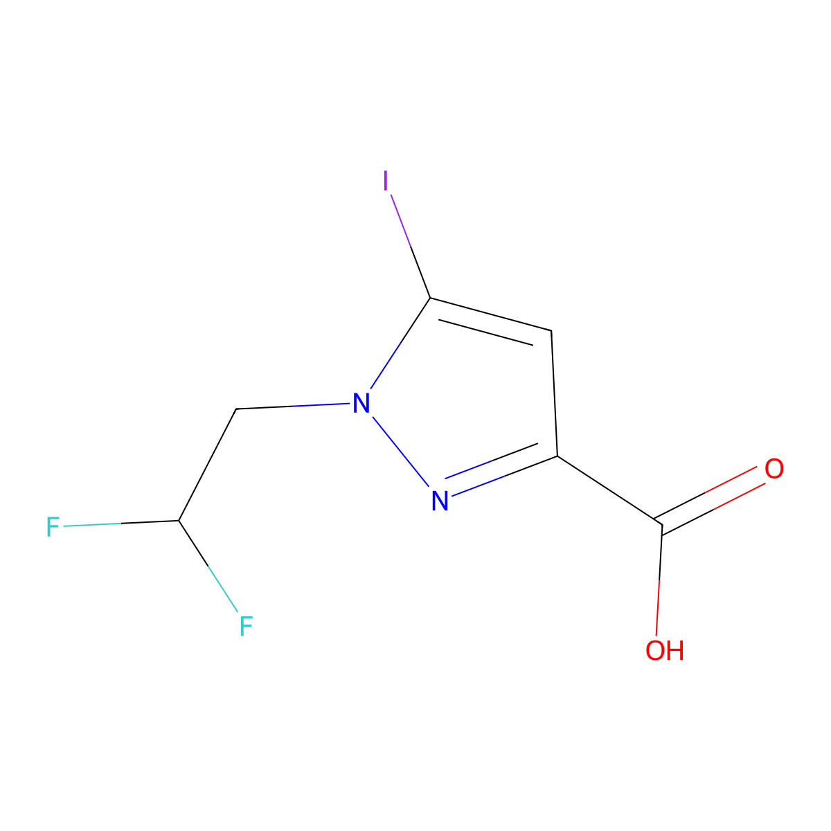 1-(2,2-difluoroethyl)-5-iodo-1H-pyrazole-3-carboxylic acid molecular structure, CAS 2226181-95-7