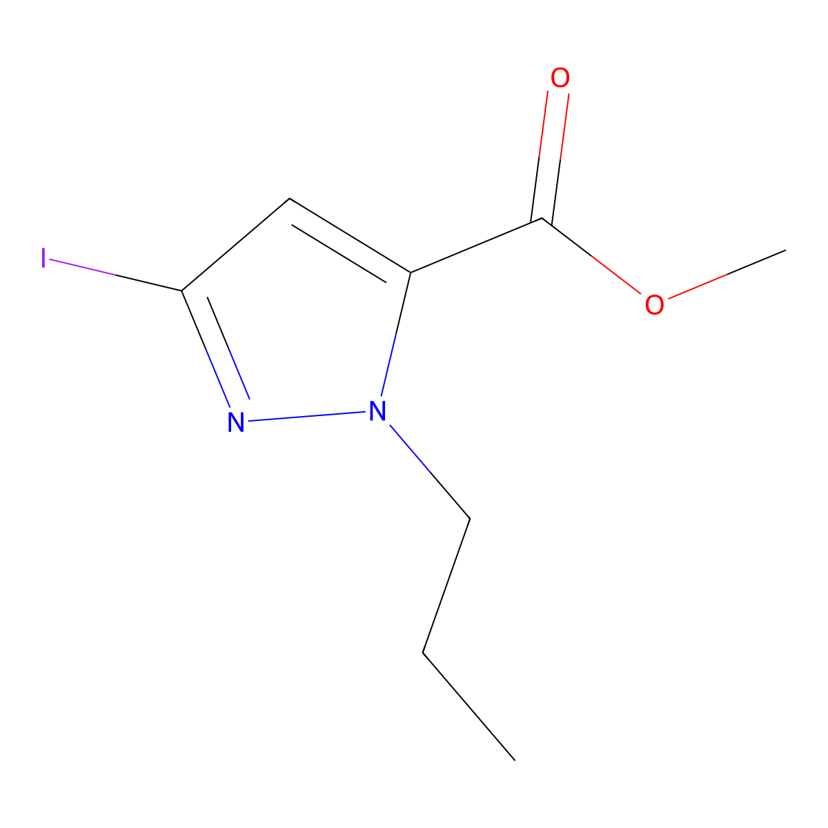 methyl 3-iodo-1-propyl-1H-pyrazole-5-carboxylate molecular structure, CAS 2226182-03-0