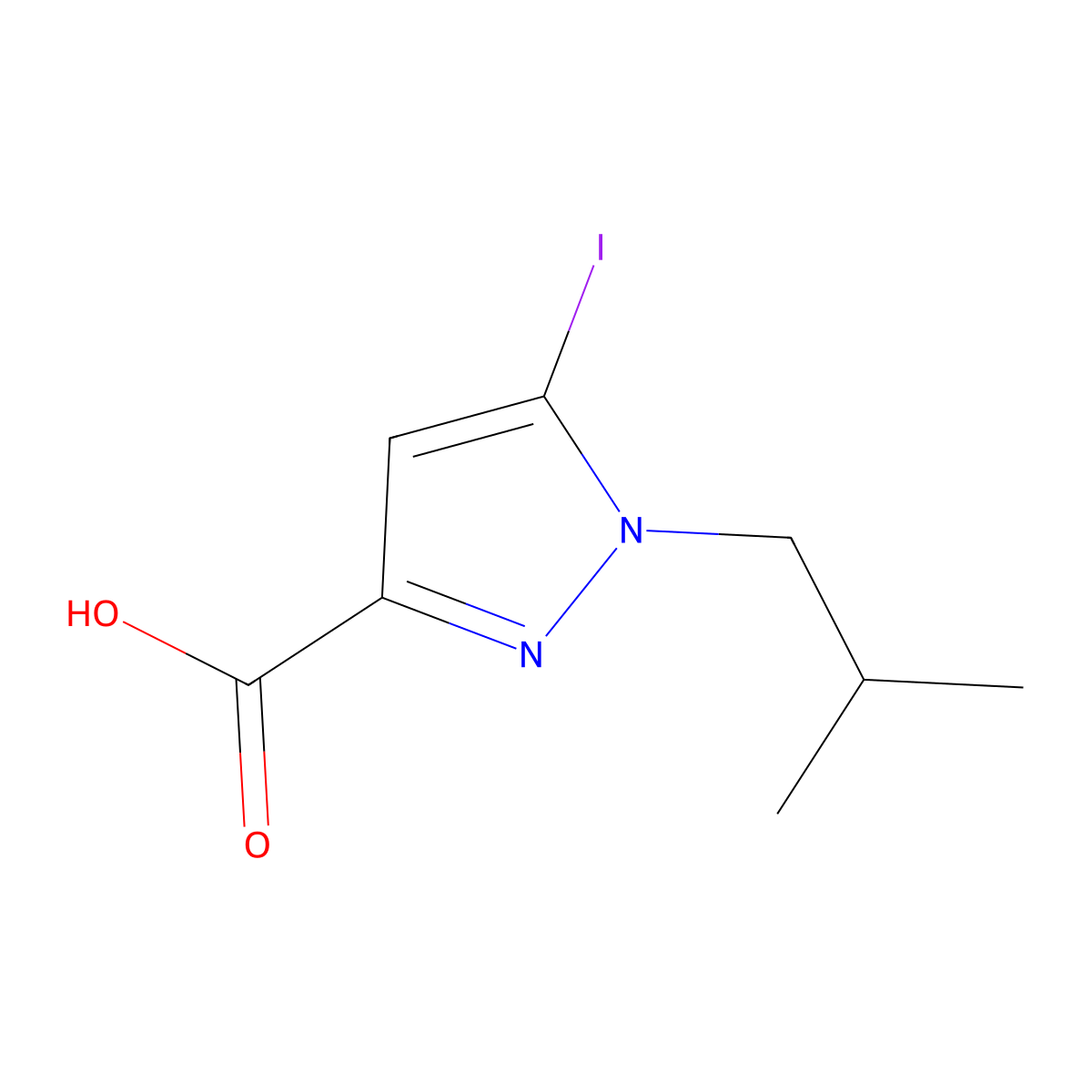 5-iodo-1-isobutyl-1H-pyrazole-3-carboxylic acid molecular structure, CAS 2226182-07-4