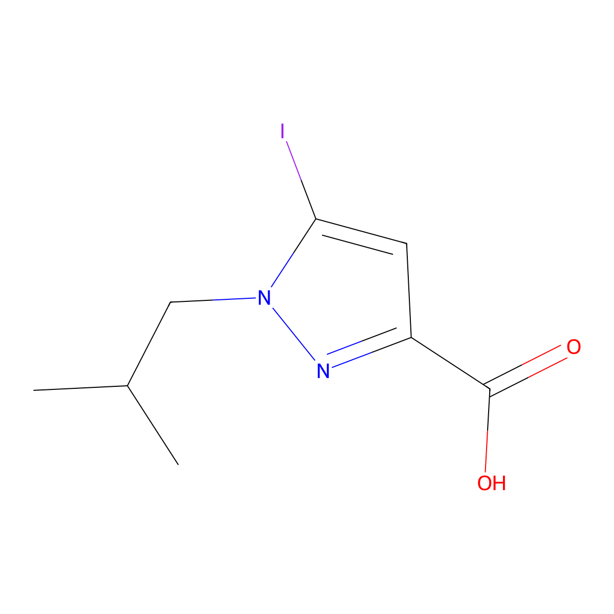 5-iodo-1-isobutyl-1H-pyrazole-3-carboxylic acid molecular structure, CAS 2226182-07-4