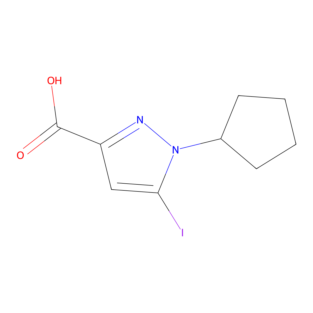 1-Cyclopentyl-5-iodopyrazole-3-carboxylic acid molecular structure, CAS 2226182-08-5
