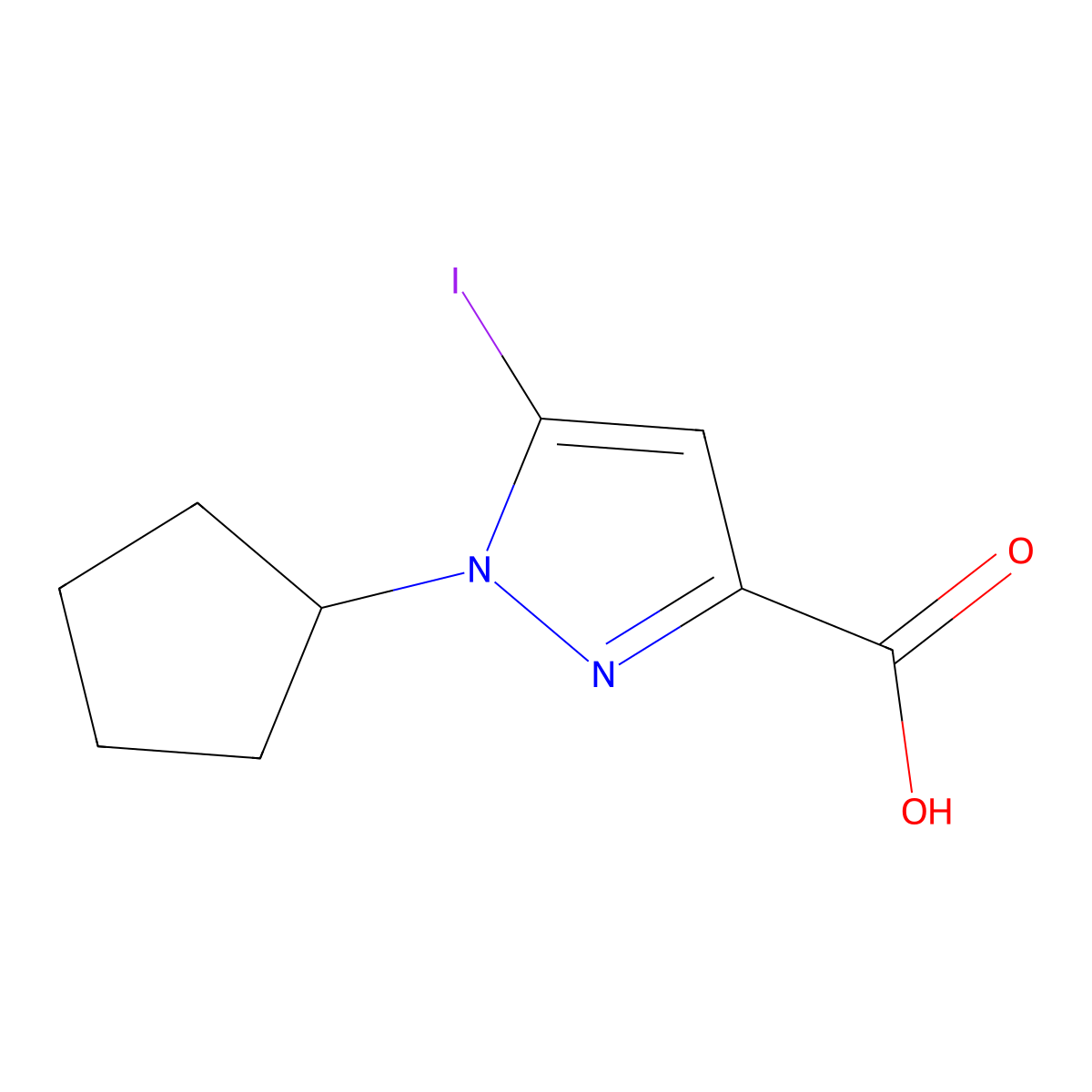 1-Cyclopentyl-5-iodopyrazole-3-carboxylic acid molecular structure, CAS 2226182-08-5