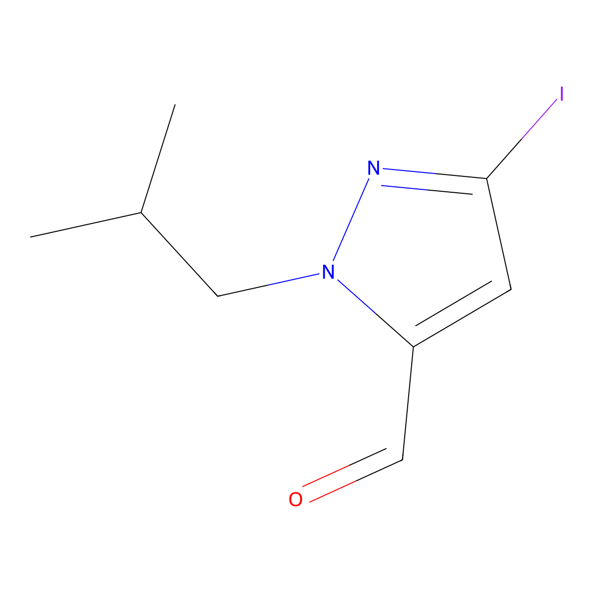 3-iodo-1-isobutyl-1H-pyrazole-5-carbaldehyde molecular structure, CAS 2226182-10-9