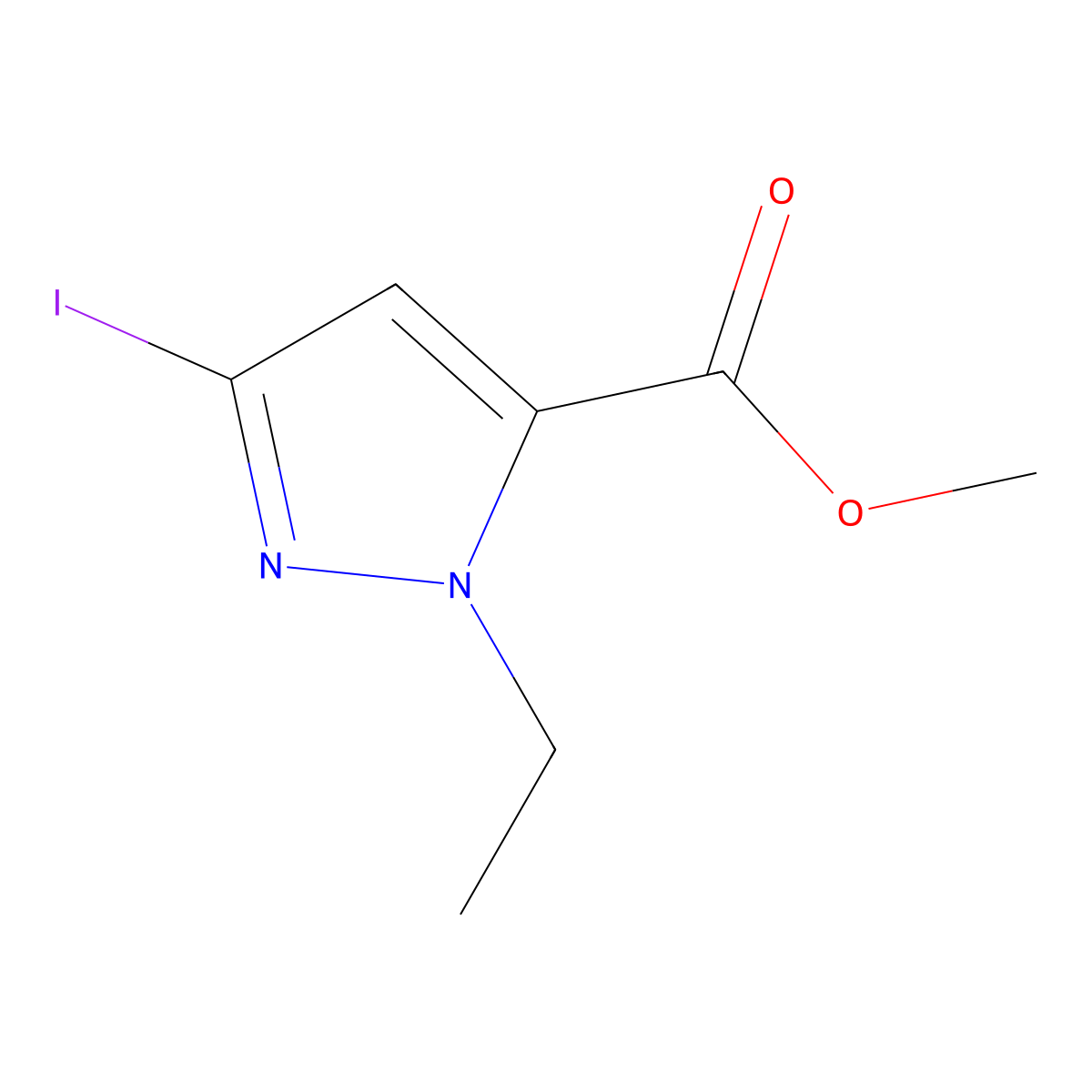 methyl 1-ethyl-3-iodo-1H-pyrazole-5-carboxylate molecular structure, CAS 2226182-26-7
