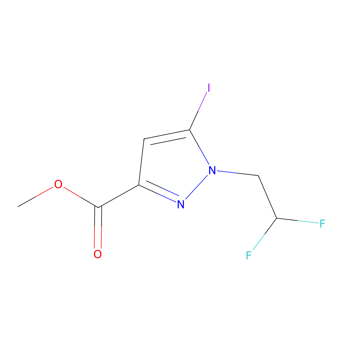 methyl 1-(2,2-difluoroethyl)-5-iodo-1H-pyrazole-3-carboxylate molecular structure, CAS 2226182-69-8