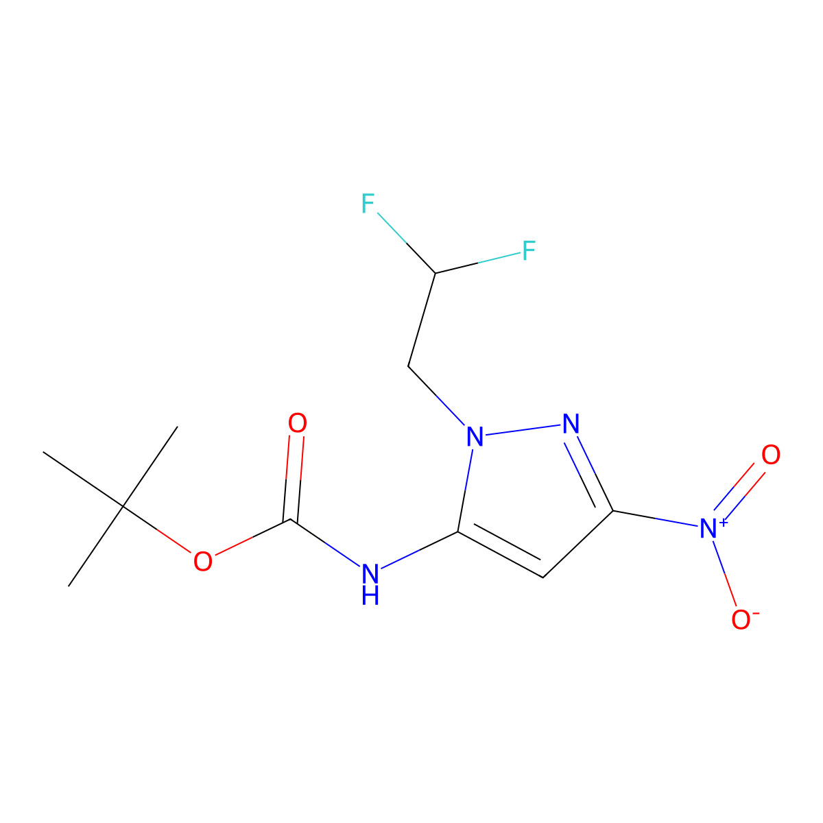 Tert-butyl N-[1-(2,2-difluoroethyl)-3-nitro-1H-pyrazol-5-YL]carbamate molecular structure, CAS 2226182-71-2
