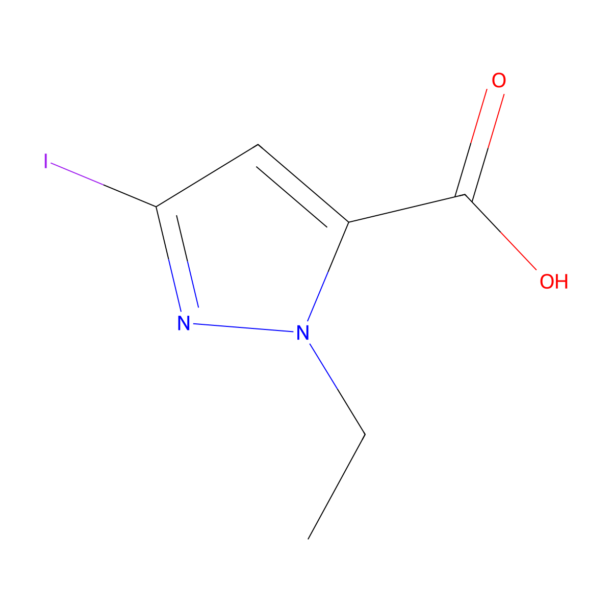 1-ethyl-3-iodo-1H-pyrazole-5-carboxylic acid molecular structure, CAS 2226182-79-0
