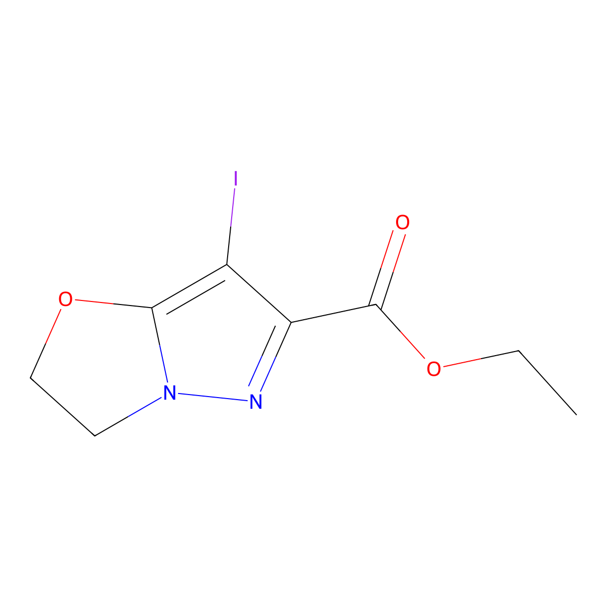 Ethyl 7-iodo-2,3-dihydropyrazolo[5,1-b]oxazole-6-carboxylate molecular structure, CAS 2226182-91-6