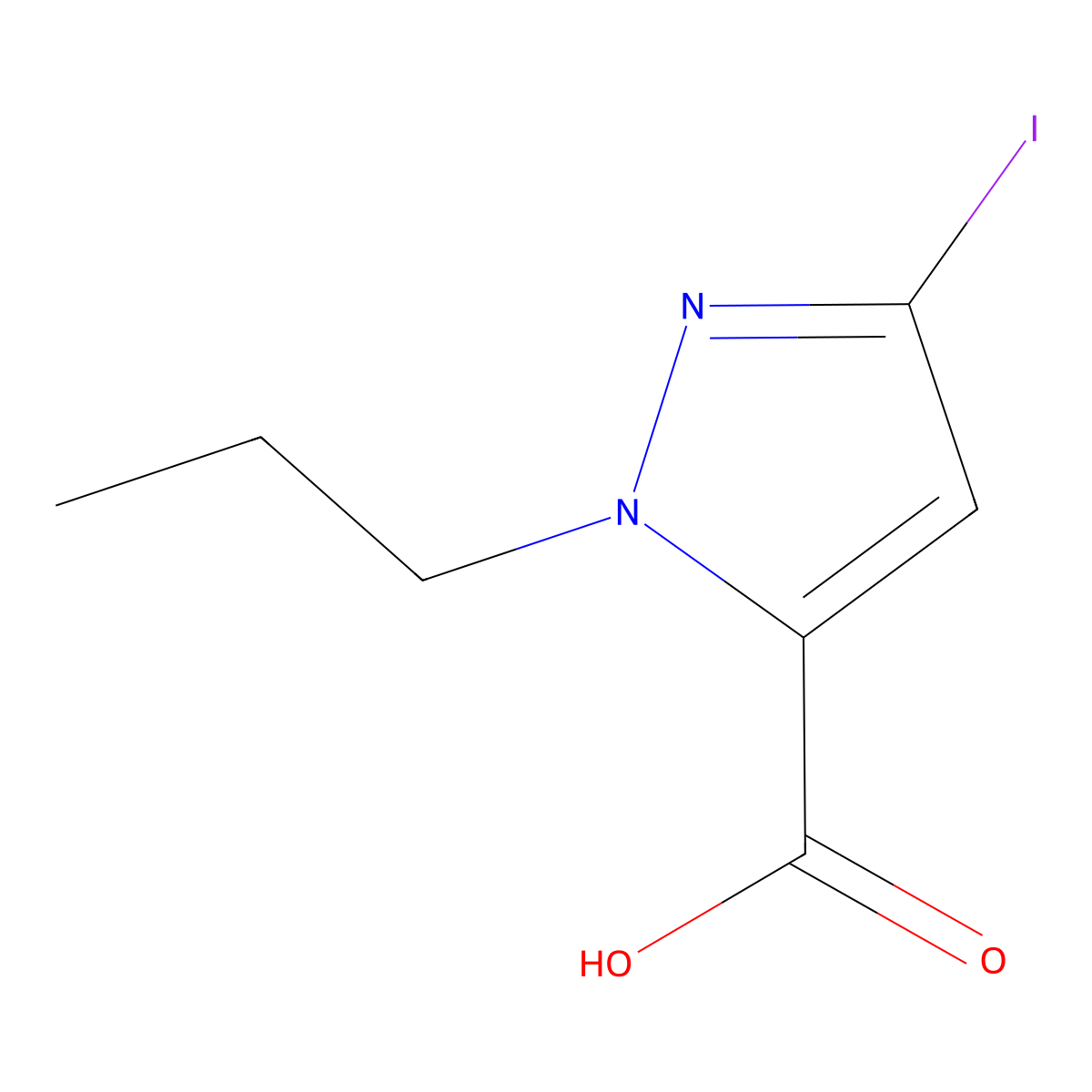3-iodo-1-propyl-1H-pyrazole-5-carboxylic acid molecular structure, CAS 2226182-93-8