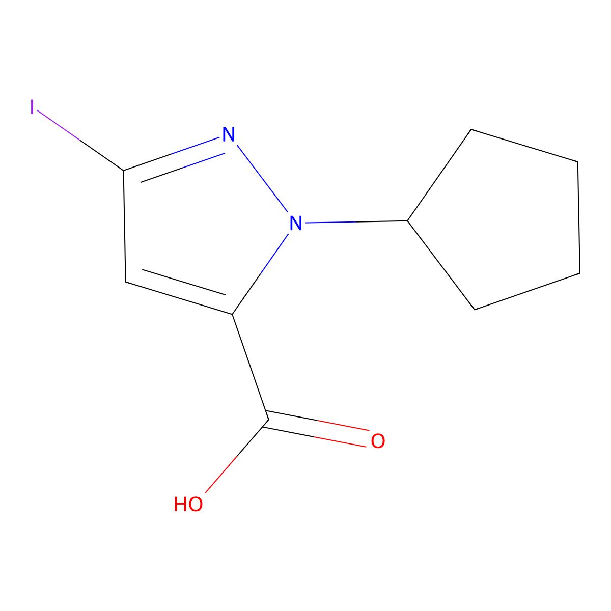 2-Cyclopentyl-5-iodopyrazole-3-carboxylic acid molecular structure, CAS 2226182-94-9
