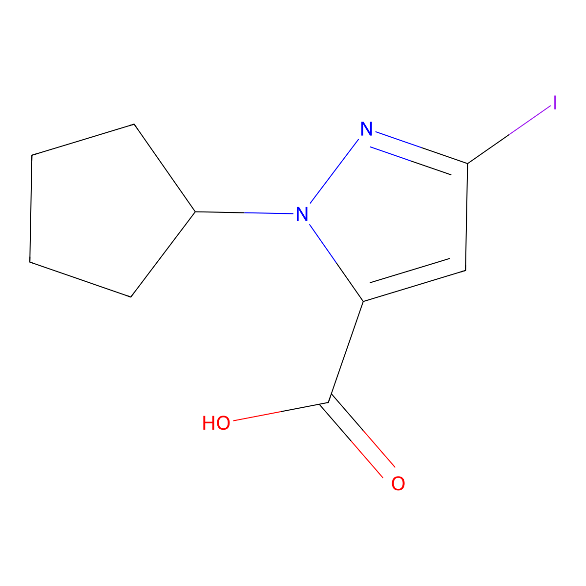 2-Cyclopentyl-5-iodopyrazole-3-carboxylic acid molecular structure, CAS 2226182-94-9