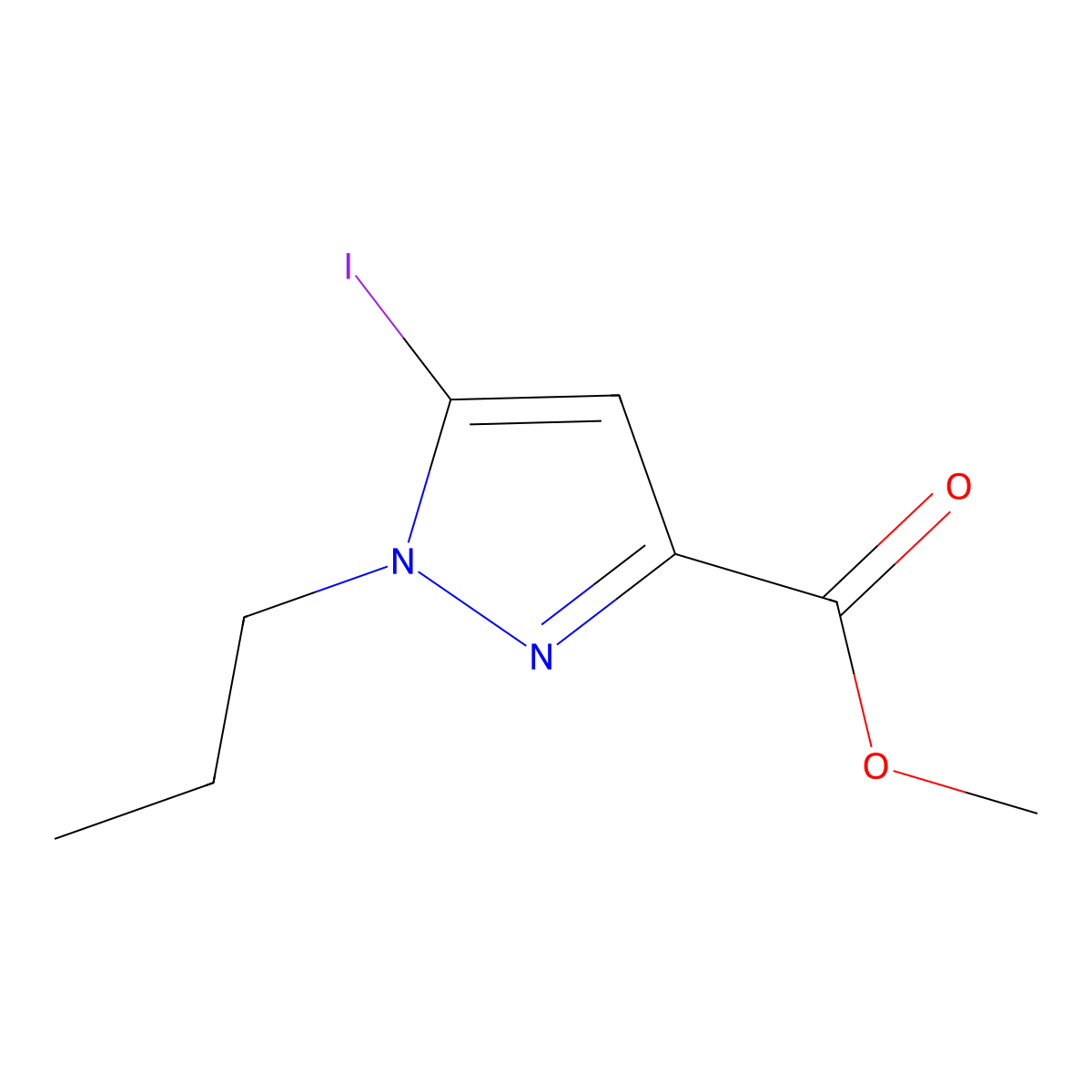 methyl 5-iodo-1-propyl-1H-pyrazole-3-carboxylate molecular structure, CAS 2226182-98-3