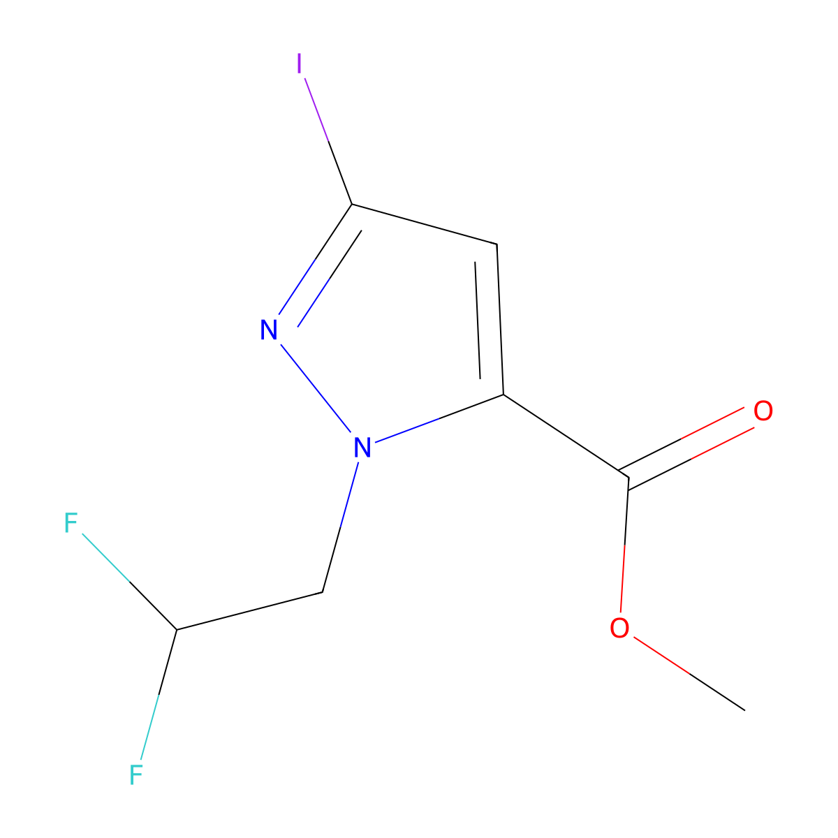 methyl 1-(2,2-difluoroethyl)-3-iodo-1H-pyrazole-5-carboxylate molecular structure, CAS 2226183-05-5