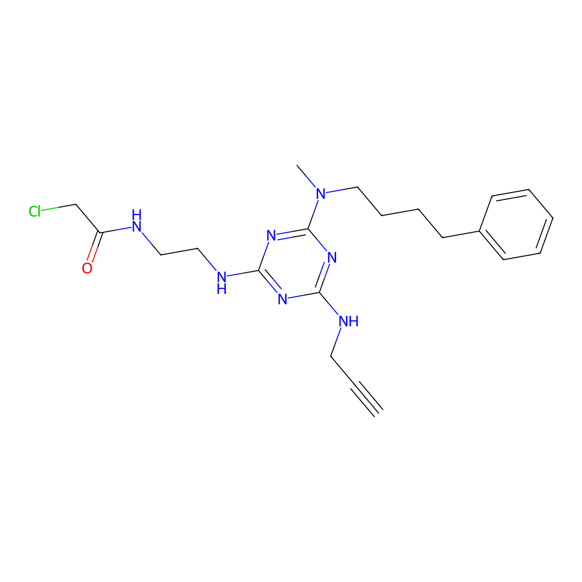 2-Chloro-N-[2-[[4-[methyl(4-phenylbutyl)amino]-6-(prop-2-ynylamino)-1,3,5-triazin-2-yl]amino]ethyl]acetamide molecular structure, CAS 2226201-97-2