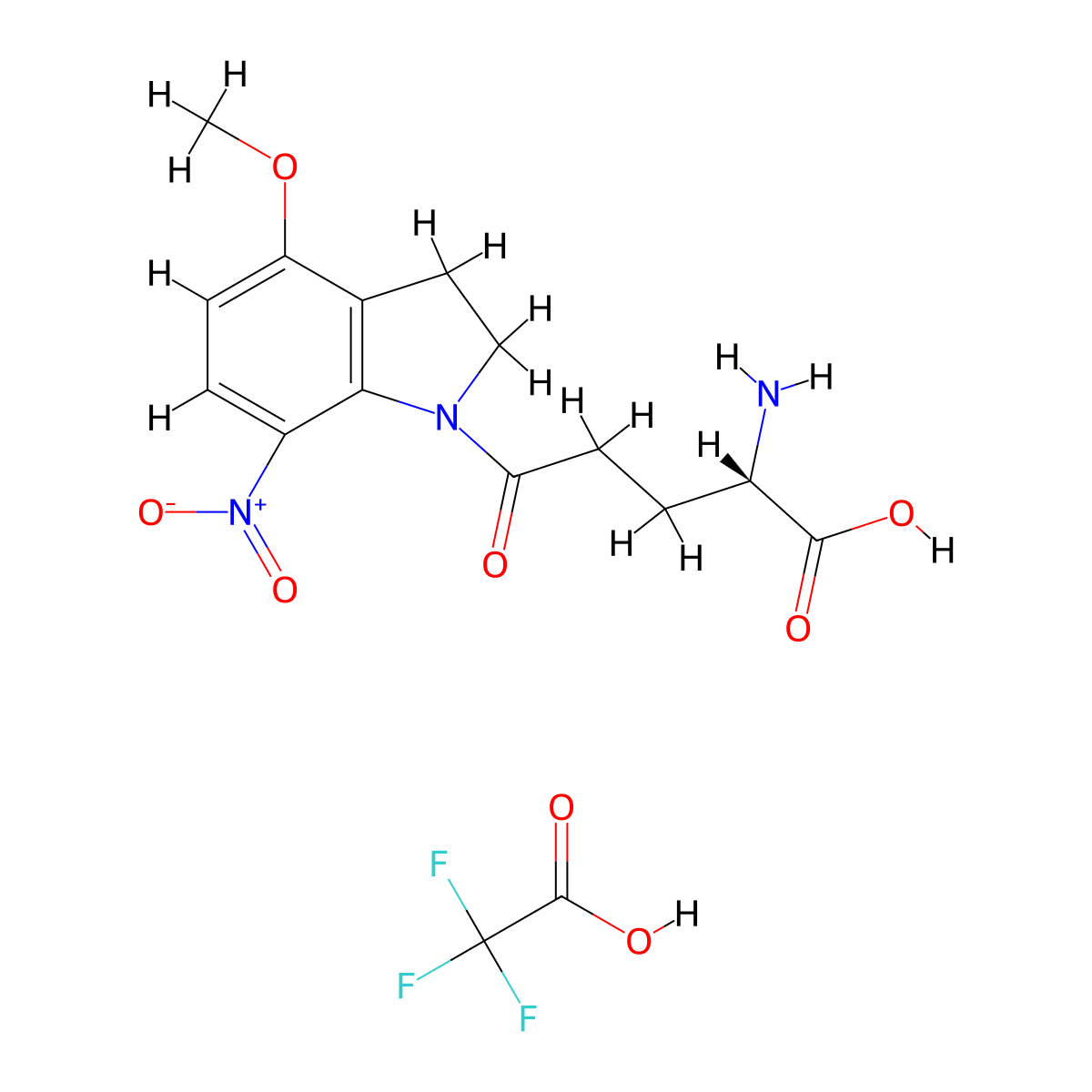 (alphaS)-alpha-amino-2,3-dihydro-4-methoxy-7-nitro-delta-oxo-1H-indole-1-pentanoic acid, 2,2,2-trifluoroacetate molecular structure, CAS 2226362-29-2