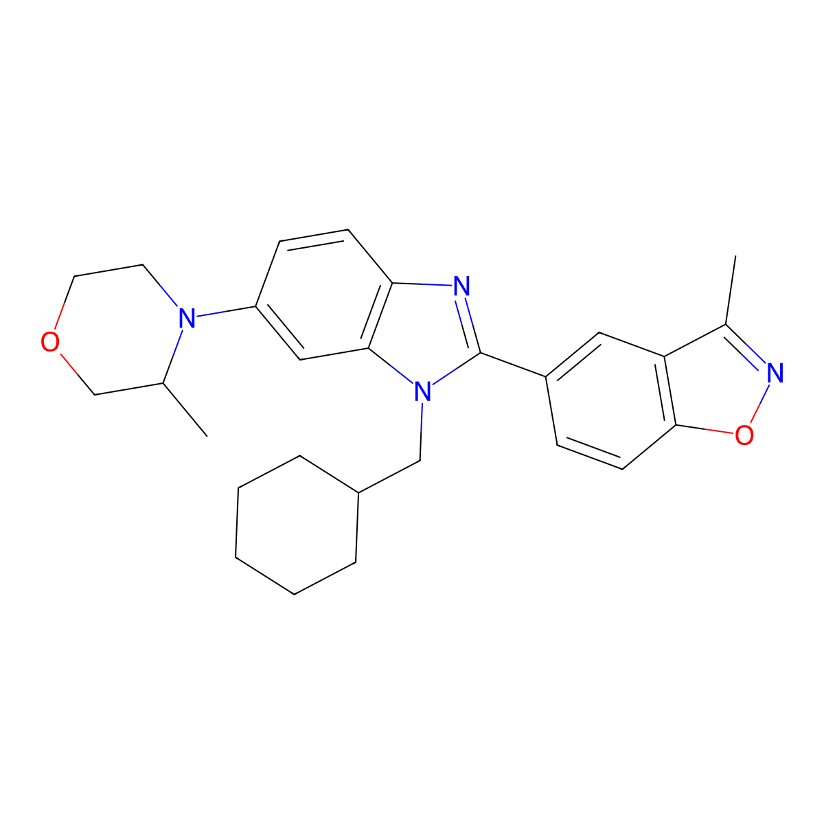 5-[1-(Cyclohexylmethyl)-6-[(3S)-3-methylmorpholin-4-yl]benzimidazol-2-yl]-3-methyl-1,2-benzoxazole molecular structure, CAS 2226534-49-0