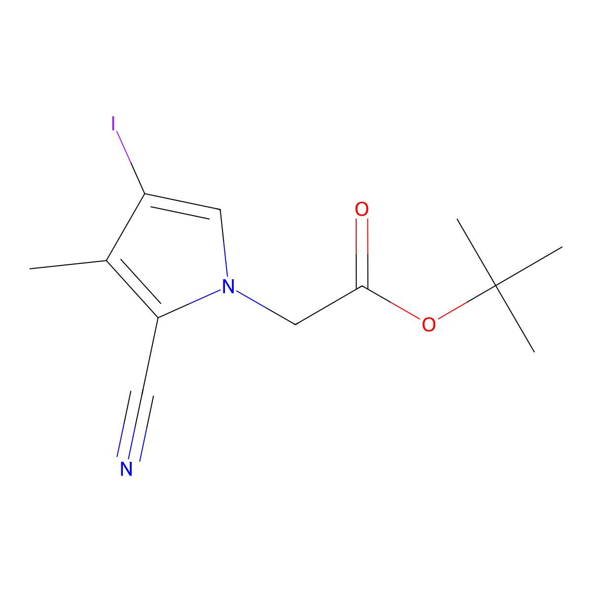 tert-butyl 2-(2-cyano-4-iodo-3-methyl-1H-pyrrol-1-yl)acetate molecular structure, CAS 2226649-68-7