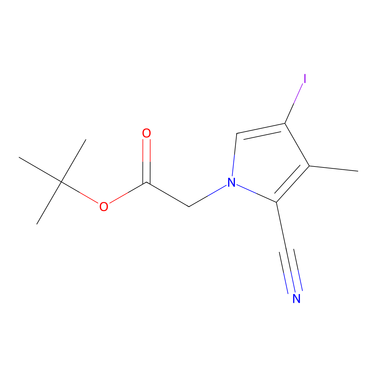tert-butyl 2-(2-cyano-4-iodo-3-methyl-1H-pyrrol-1-yl)acetate molecular structure, CAS 2226649-68-7