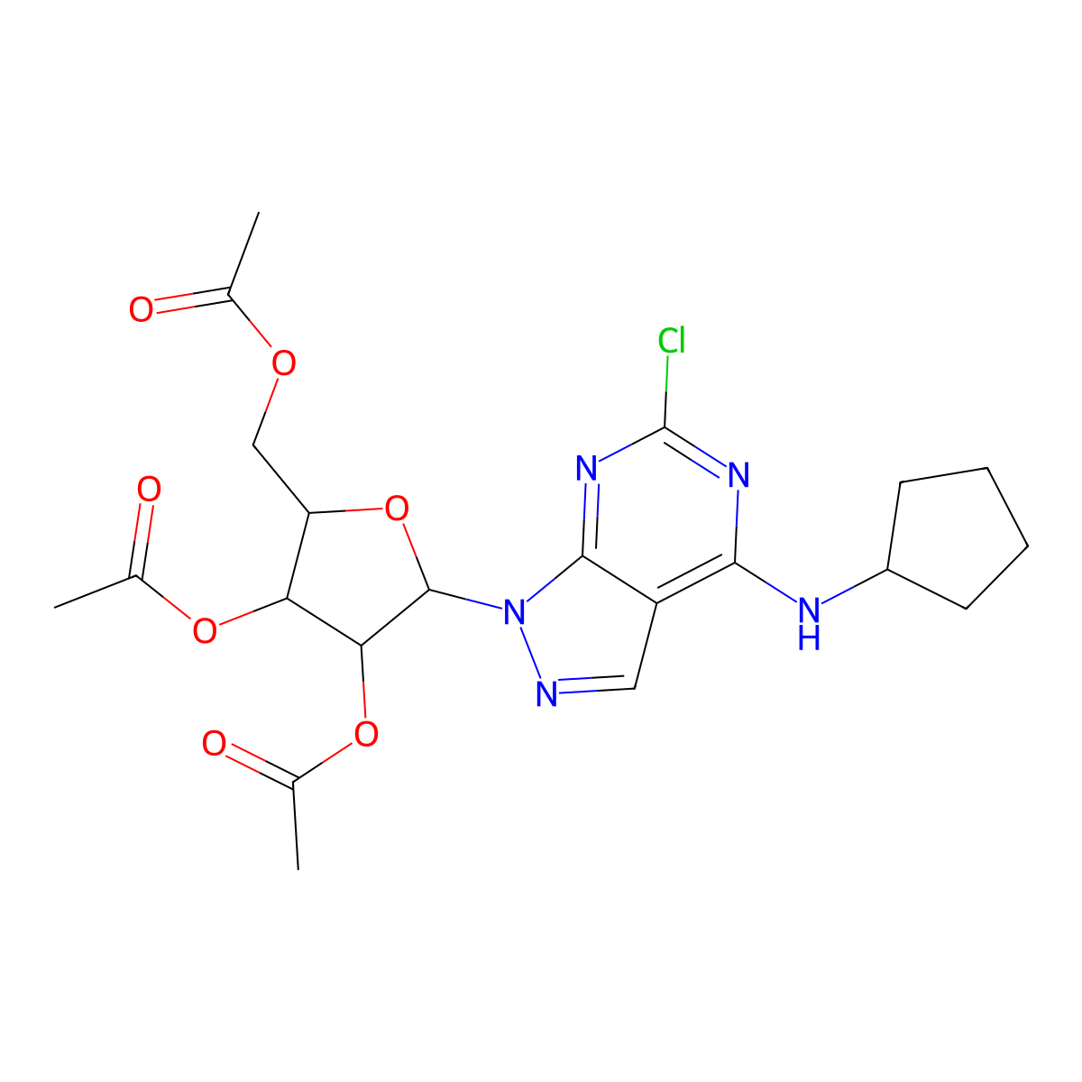 (2R,3R,4R,5R)-2-(acetoxymethyl)-5-(6-chloro-4-(cyclopentylamino)-1H-pyrazolo[3,4-d]pyrimidin-1-yl)tetrahydrofuran-3,4-diyl diacetate molecular structure, CAS 2226740-87-8